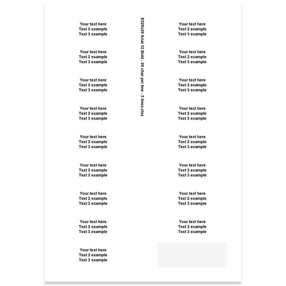 E225430 - 3 Zeilen, Arial 12 max. 3 x 20 Zeichen