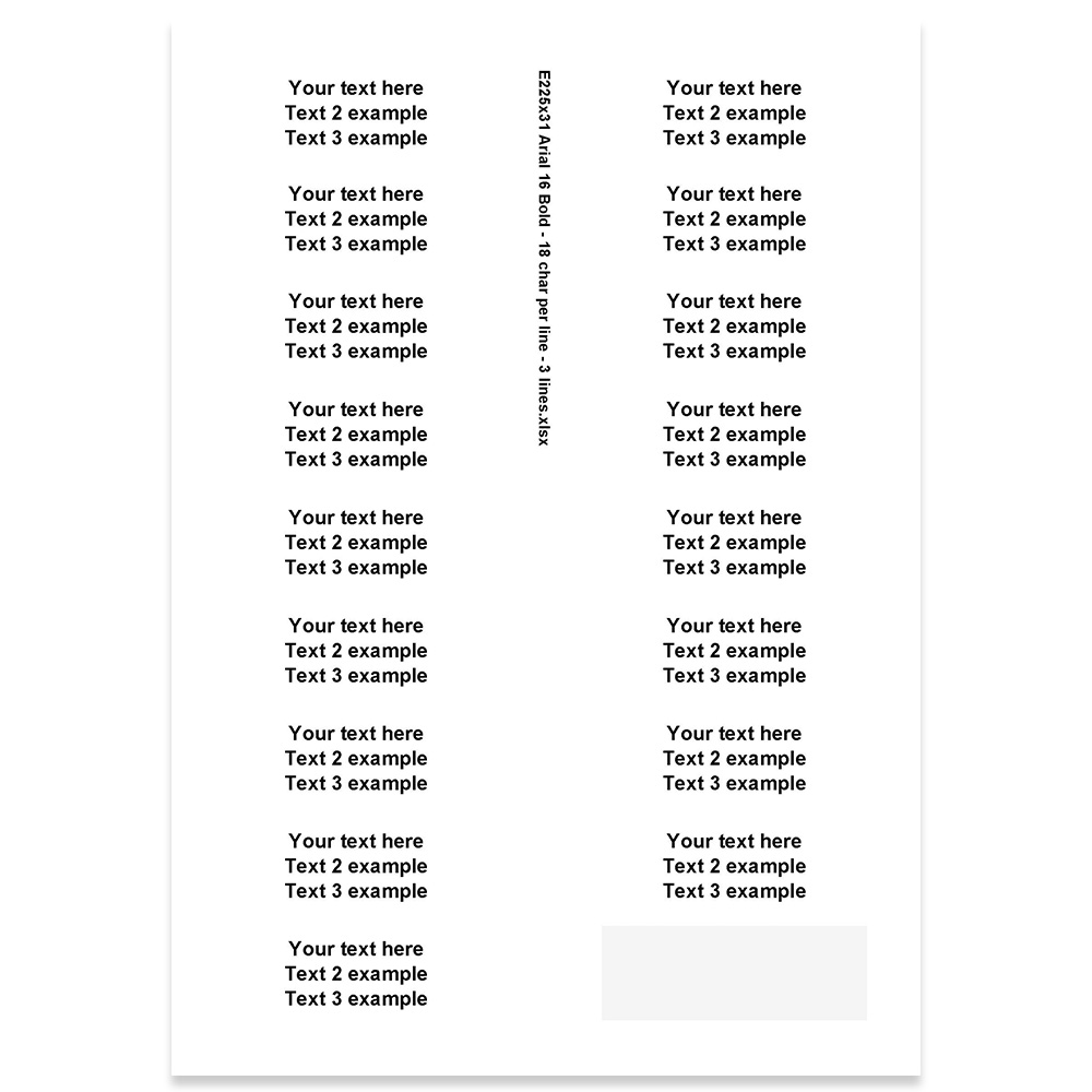 E225431 - 3 Zeilen, Arial 16 max. 3 x 18 Zeichen